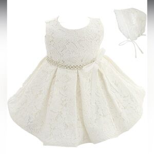 Elegant White Lace Baby Dress with Bonnet